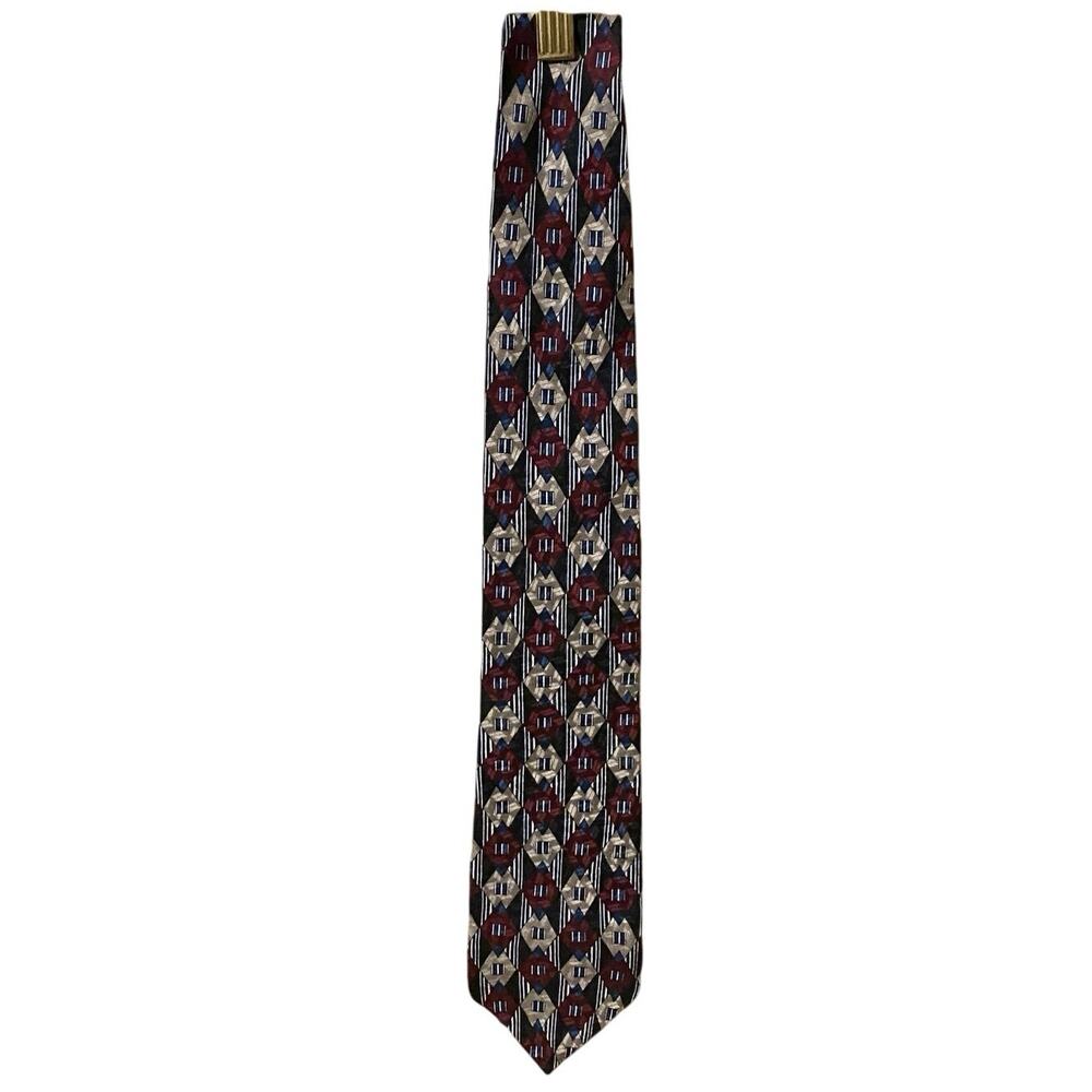 Oscar de la Renta Silk Tie Couture Collection Geometric Pattern 90s Vintage USA
